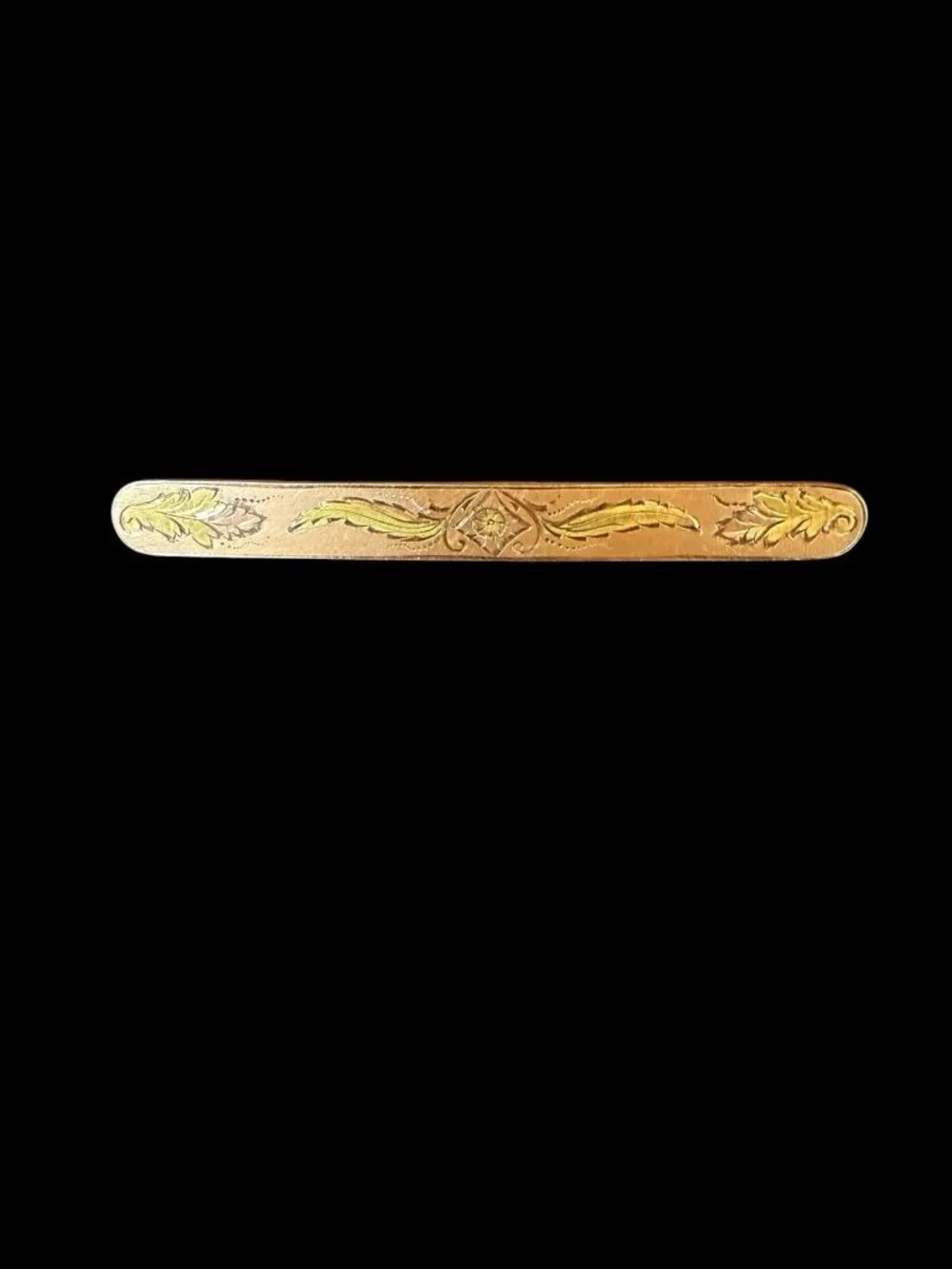 Antique Gold Tone Bar Brooch Etched Floral C Clasp Victorian Edwardian Pin